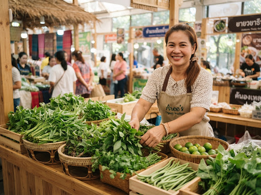 ป้าอารีย์ ผักสวนริมคลอง แม่ค้าตลาดบ้านริมคลอง